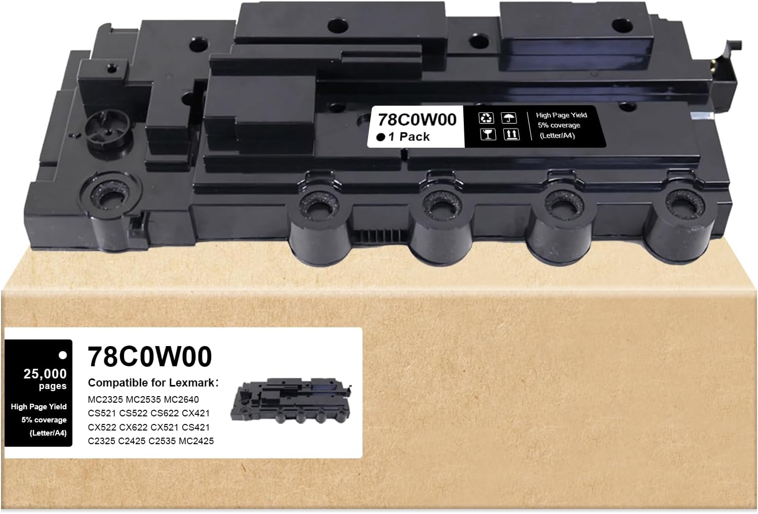 78C0W00 Waste Toner Box/Bottle/Container Compatible for Lexmark MC2425 MC2325 MC2535 CS421 CS521 CX421 CX521 008R13325 Waste Toner Bottle Compatible for Xerox C310 C315 C410 C415