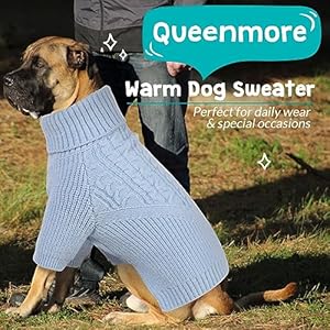 Queenmore Dog Sweater, Puppy Sweater for Small Dogs,Warm Winter Fall Dog Sweaters for Dog Girls Boys, Solid Turtleneck Knit Sweater for Large Medium Dogs,Long Sleeves Christmas Dog Sweater Blue,XL
