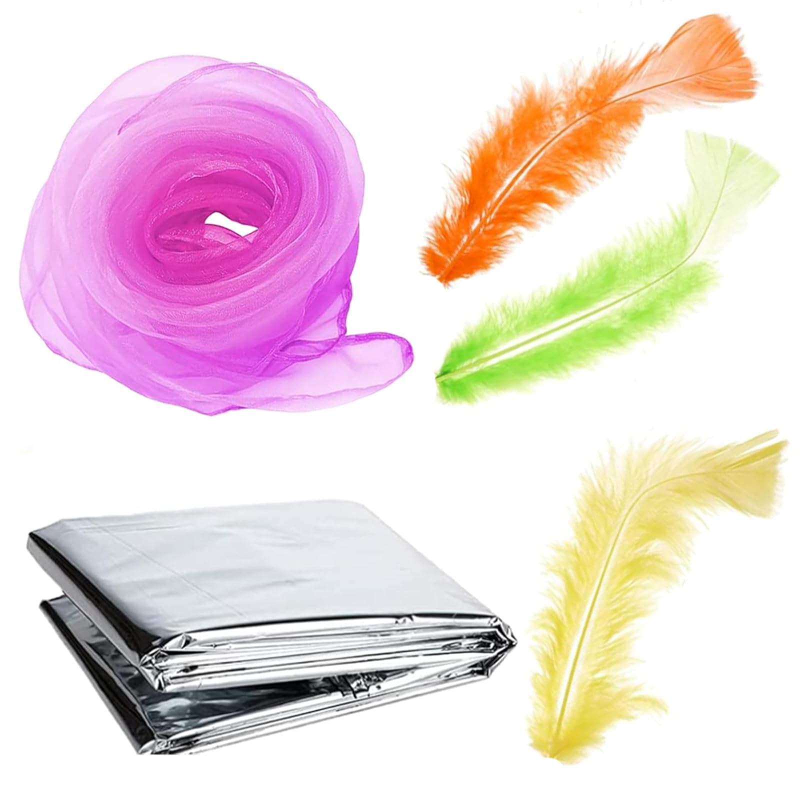 5 Pieces Kids Sensory Toys, Sensory Scarf Feathers and Foil Blanket Set, Sensory Play for Kids Color Recognition Christening Shower Gift Presents Party Supplies-Pink