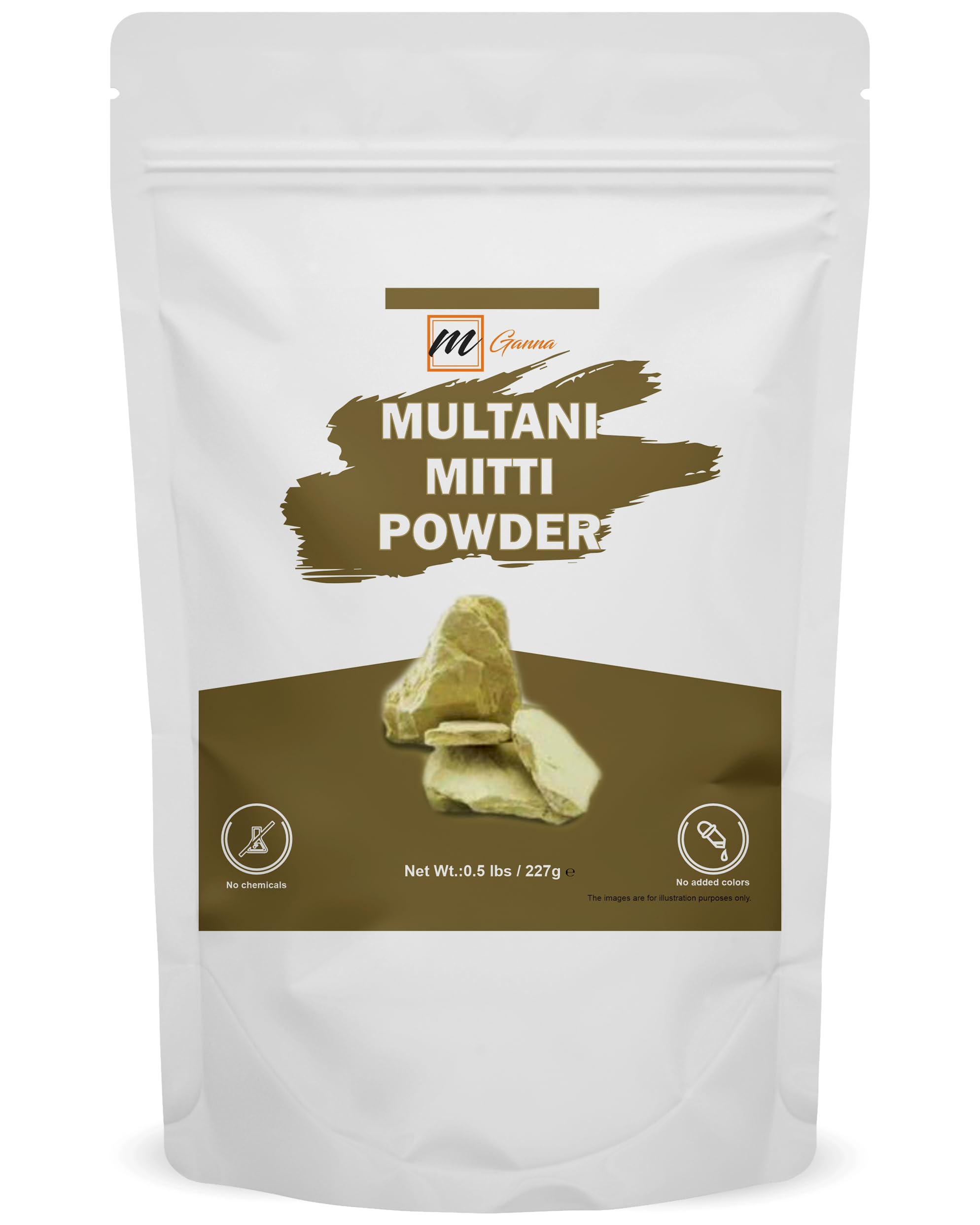 mGanna 100% Pure Natural Multani Mitti Mud 0.50 LbS/ 227 GMS | Fullers Earth Powder Cosmetic Grade | Natural Face Mask | for Skin Tightening Face Pack, Detox Bath & Soap Making and skin care