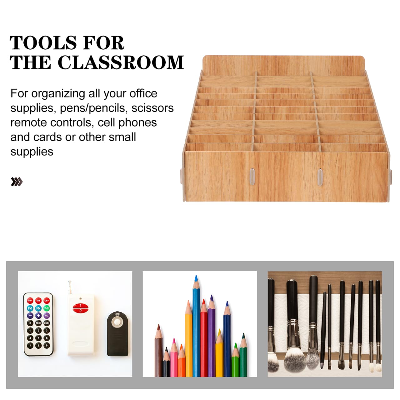Homoyoyo Stabiler Schreibtisch-Organizer aus Holz mit Handyhalterung - Multi-Fach Desktop-Organizer für Büro, Schule & Zuhause - Stiftehalter & Smartphone-Ständer (1 Stück)