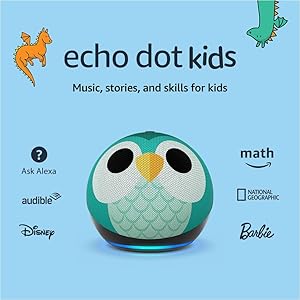Amazon Echo Dot Kids with Alexa (newest model), Designed for kids, with parental controls, Includes 1 Year of Amazon Kids+, Owl