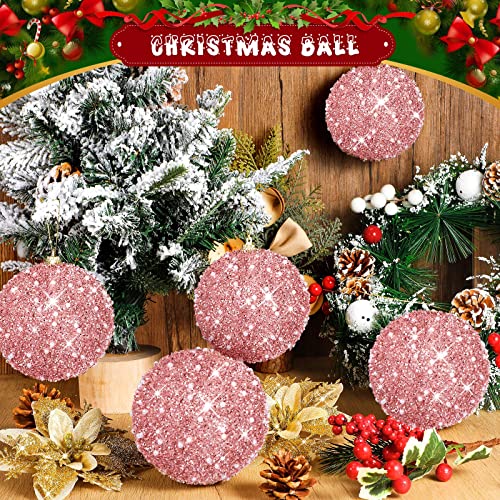 8 Pcs 4 Inch Ball Valentine's Day Christmas Tree Ornaments Glitter Sequin Foam Ornaments Hanging Christmas Ball Decorations For New Year Easter Holiday Wedding Party Decorations (Rose Gold) #TOP3