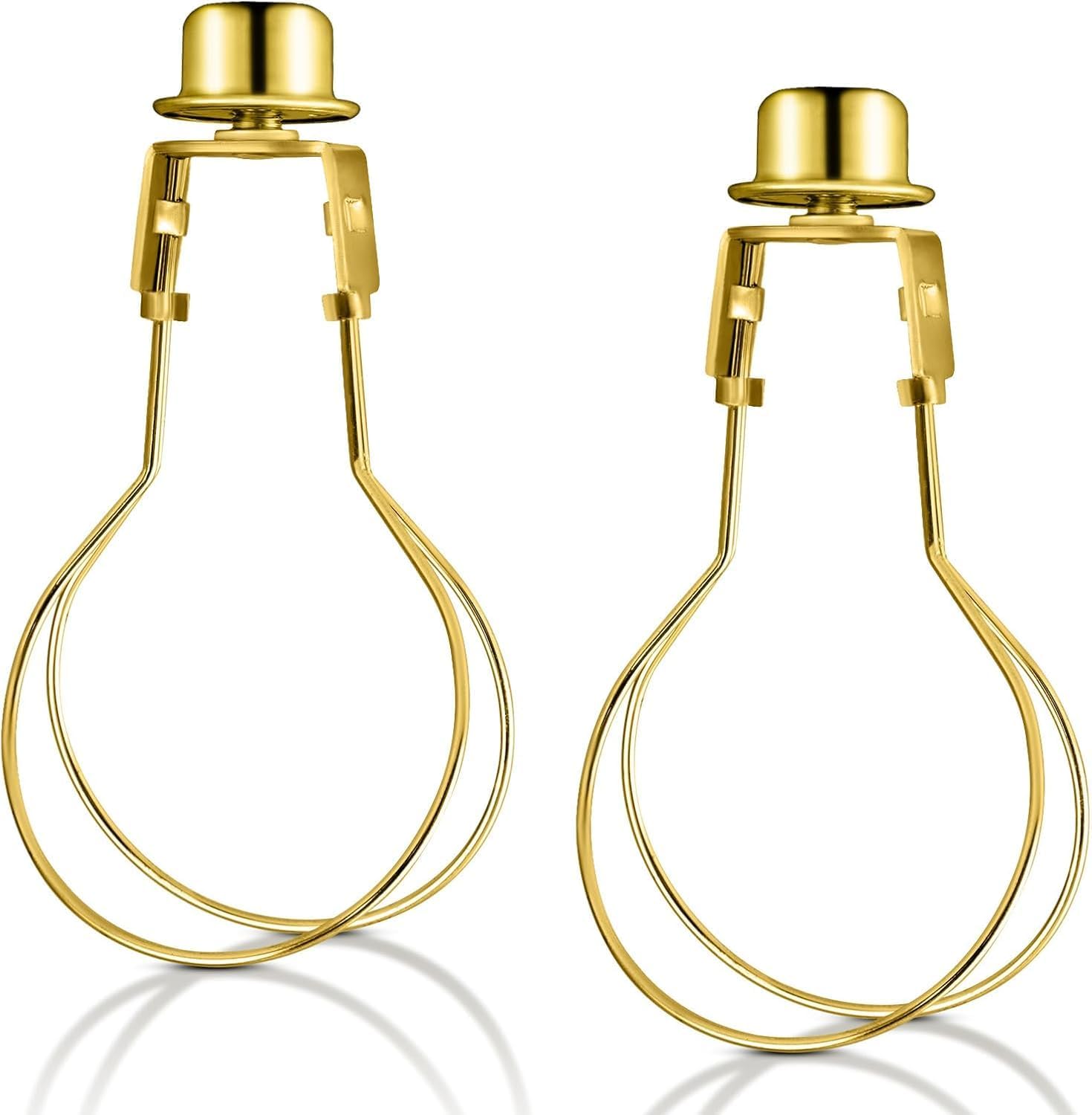 Lamp Shade Light Bulb Clip Adapter, 2 Pack Lampshade Holder Include Finial and Leveller to Securely Fit Lamp Shades, Clip-On Lampshade Adapter for Table, Floor & Antique Lamps (Gold)