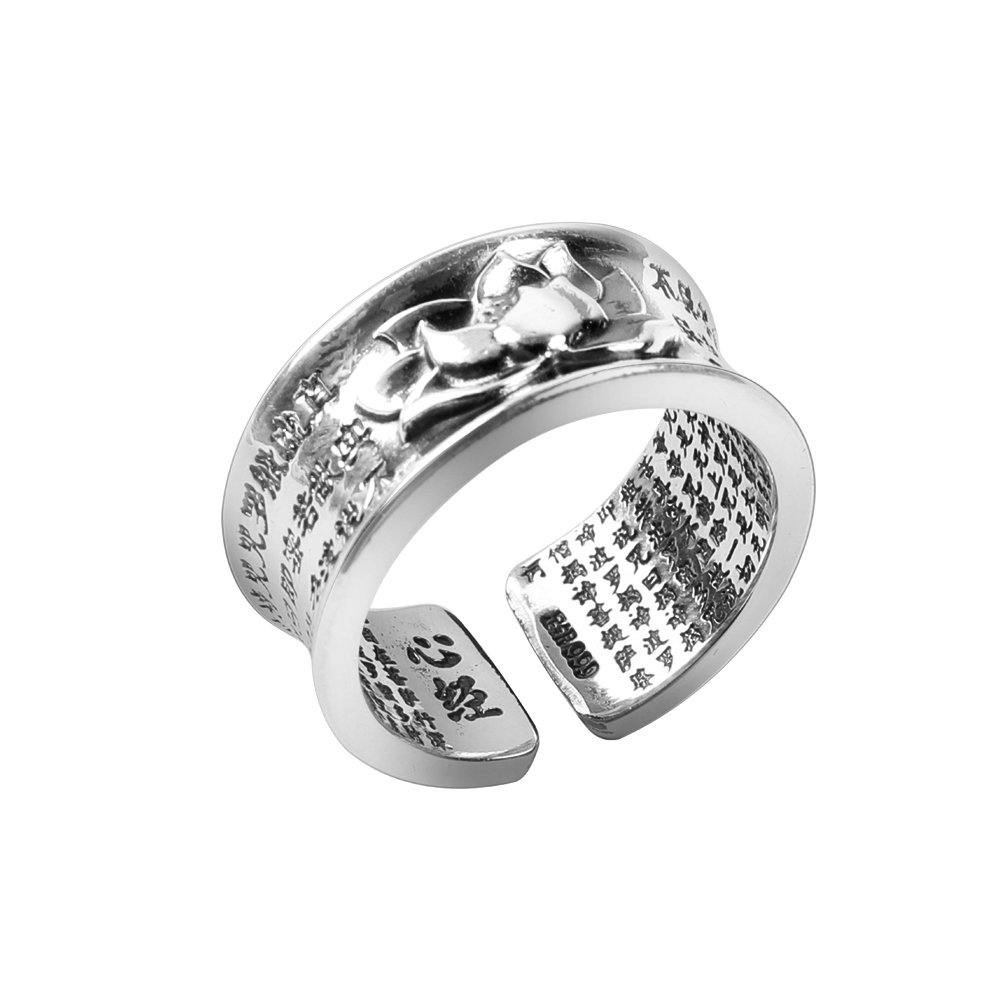 LOVECOM Real 925 Sterling Silver Lotus Open Rings for Women Men Gifts Vintage Floral Finger Ring Silver Fashion Party Jewelry Gifts