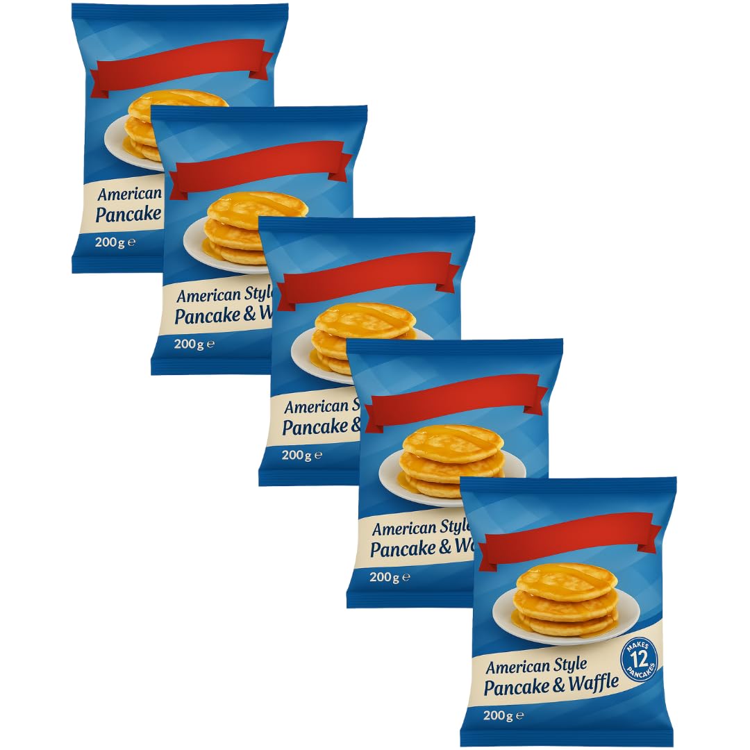 American Style Pancake & Waffle Mix – 5 x 200g Bags – Fluffy Pancakes or Crispy Waffles – Easy To Use Mix for Sweet or Savoury Breakfasts - 5 Pack