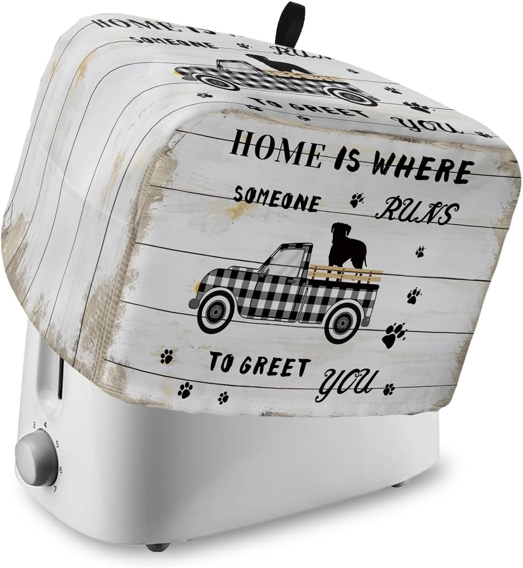 4 Slice Toaster Cover, Farmhouse Dog Black White Buffalo