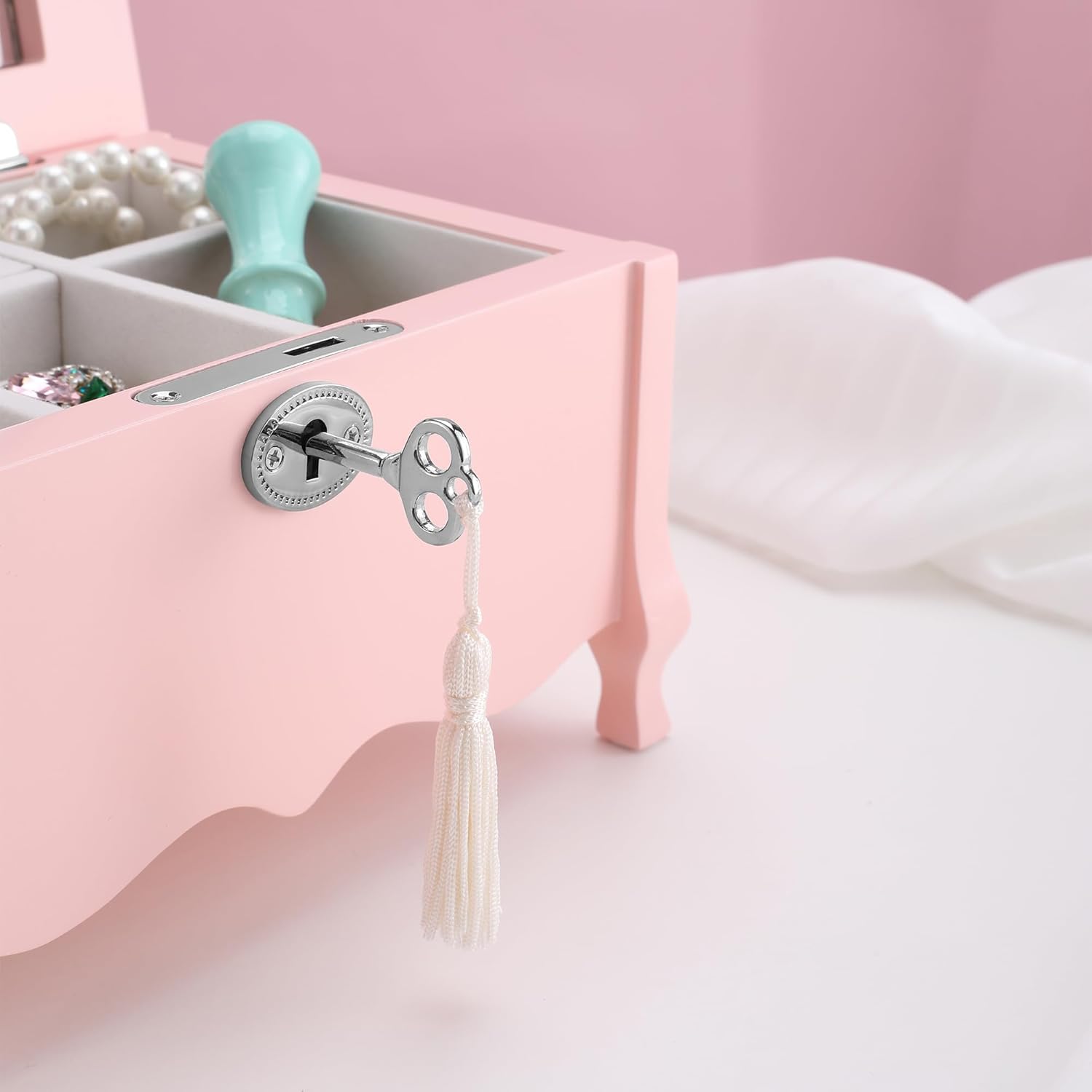 Large Footed Ballerina Musical Jewelry Box With Mirror and Lock For Girls-Pink Kid's Jewelry Storage Box,Children's Jewelry organizer Trinket Box for Holidays
