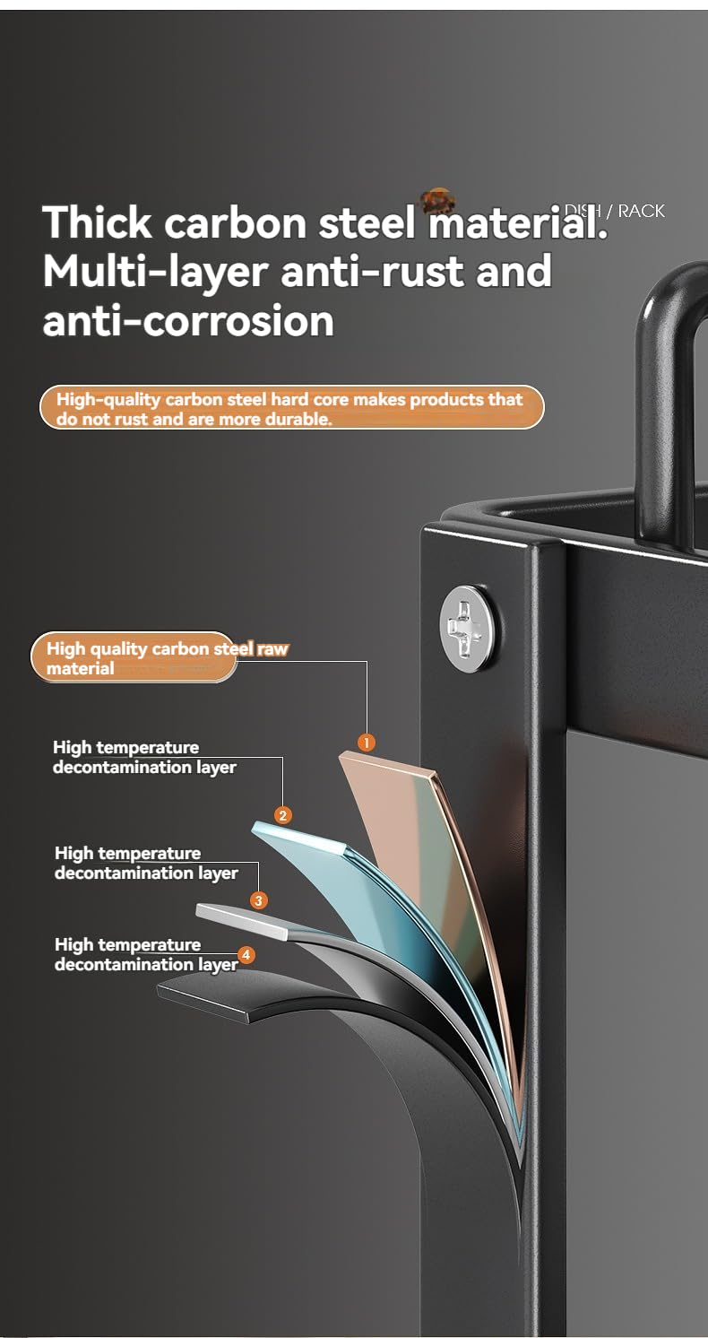 2-stufiger Geschirrtrockner mit Abtropfschale. Rostfreier Organizer für Arbeitsplatte. Abnehmbarer Stauraum mit großer Kapazität für Teller, Schüsseln, Besteck.(Black Single Trumpet)