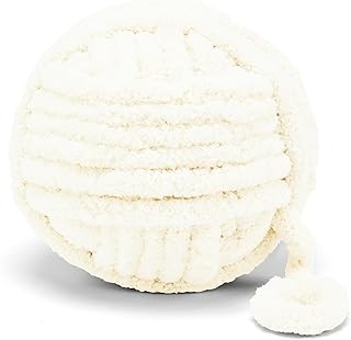 ERLYEEN Chenille Chunky Yarn Super Bulky Soft Thick Fluffy Jumbo Giant Washable Polyester Big Yarn DIY for Arm Knit Blanket Cushion Bed Sofa Home Decor,Milk White,0.55LB