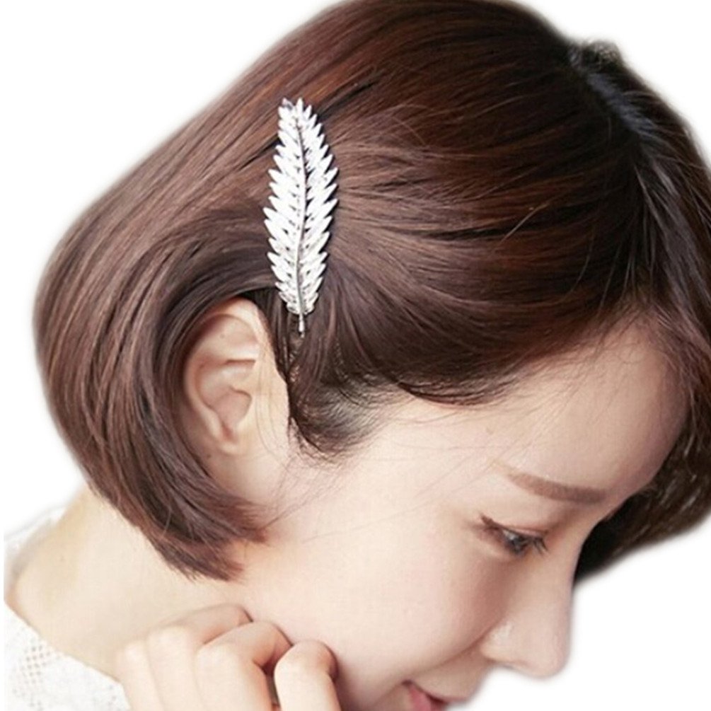 Deepon Antique Style Accessories Feather Barrette Alloy Hairpin Hair Cip Nature Bridal 1 Pcs (Sliver)