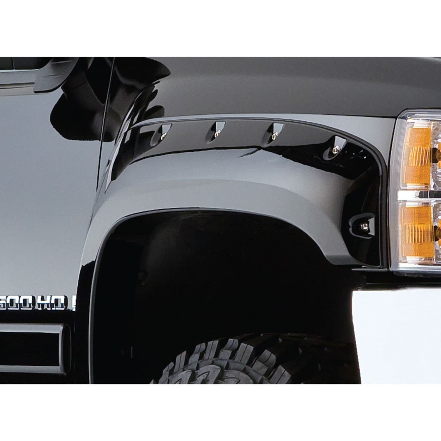 Bushwacker 40087-02 Black Pocket/Rivet Style Smooth Finish Front Fender Flares for 2007-2013 Silverado 1500; 2007-2014 Silverado 2500 HD, 3500 HD