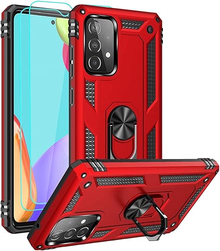 Funda para Samsung A52, Galaxy A52 con protector de pantalla HD, soporte de anillo de grado militar, soporte de coche de 15 pies, probada a prueba