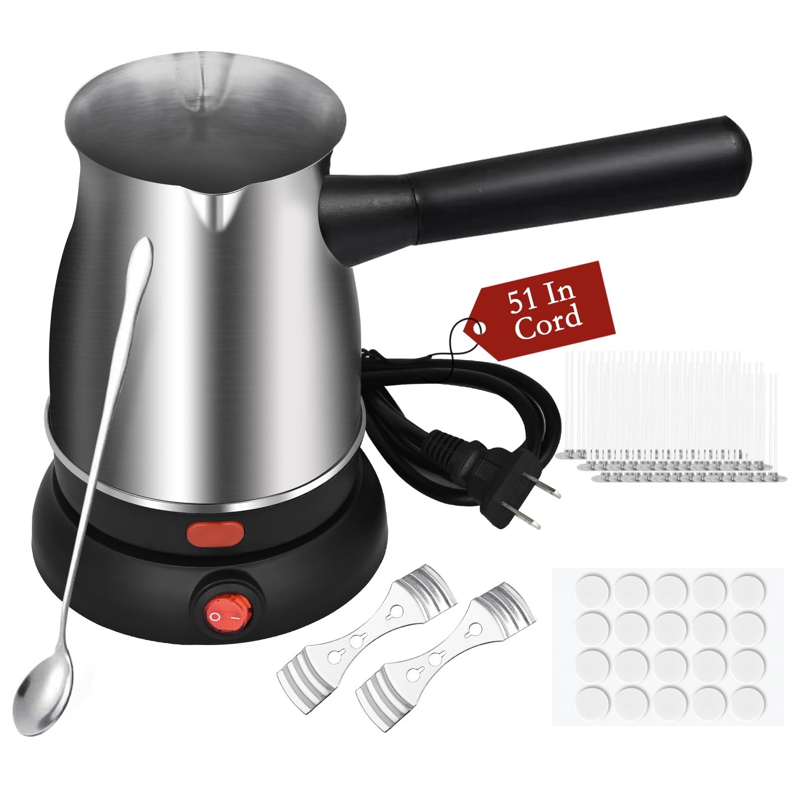 TOKPELA - Fundidor de cera para velas, de acero inoxidable, eléctrico, con doble pico vertedor, con cable de 51 pulgadas y placa calefactora, kit para principiantes