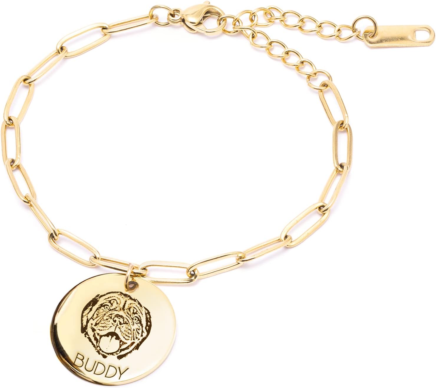 Pet Portrait Bracelet, Personalized Engraved Jewelry with Custom Dog Photo, Paperclip Chain, Animal Lover Gift for Her, Birthday Gift โ P-LCBR-AP