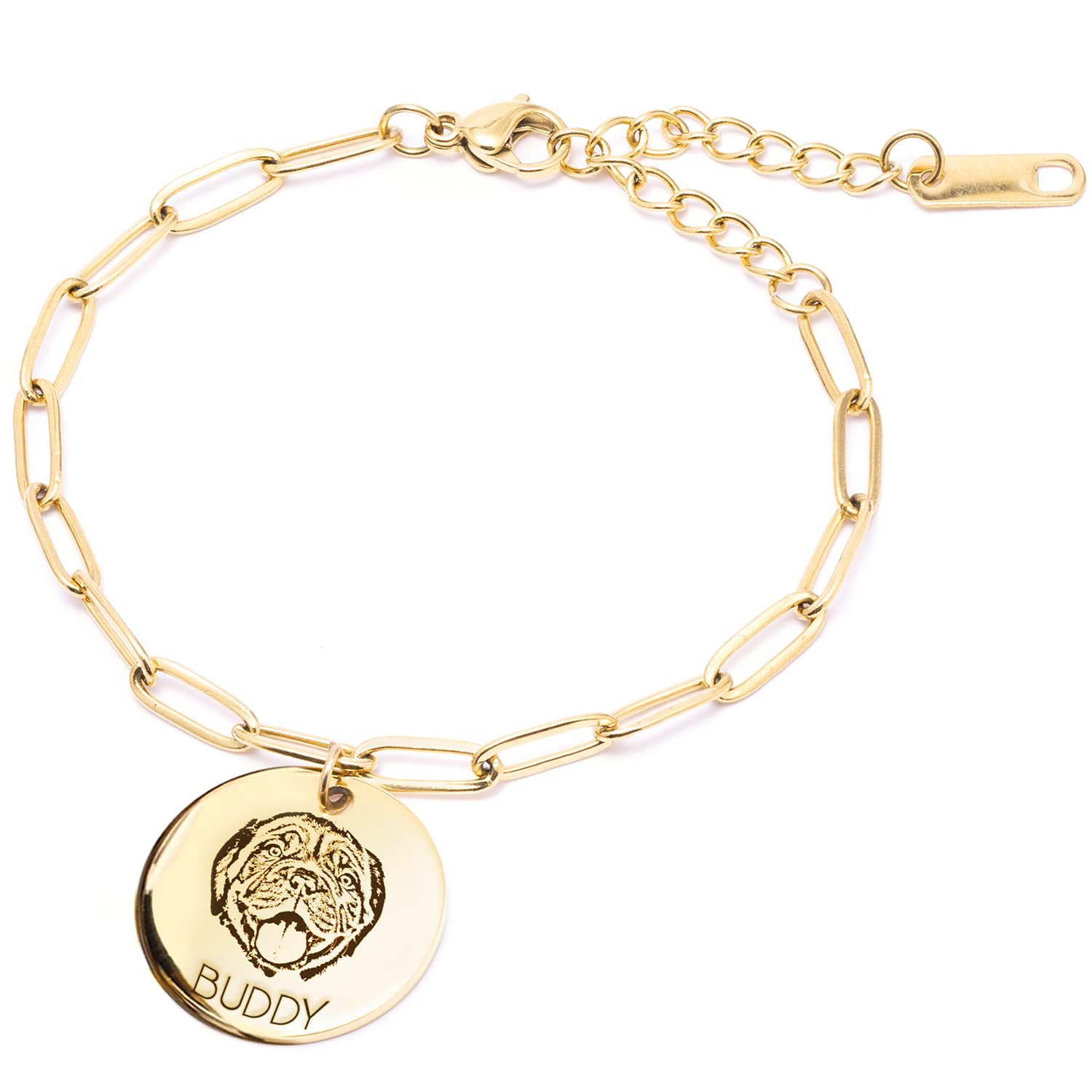 Pet Portrait Bracelet, Personalized Engraved Jewelry with Custom Dog Photo, Paperclip Chain, Animal Lover Gift for Her, Birthday Gift – P-LCBR-AP