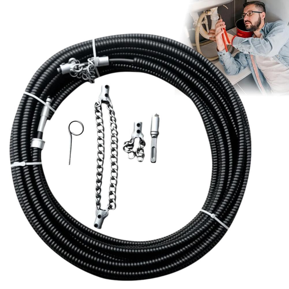 Machine de nettoyage de canalisation électrique avec perceuse 5 mètres avec extension, siphon de plomberie, cure-tube à ressort, outils pour détartrer les chauffe-eau, chaîne de forage efficace, types