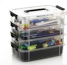 HOLLIO plastic boxes for Storage transparent boxes for storage, Portable & Stackable Space Saving Organiser with Lid for Medicine, Jewelry, Arts & Crafts, Buttons, Beads (Black, 4 TIER WITH 1 TRAY)