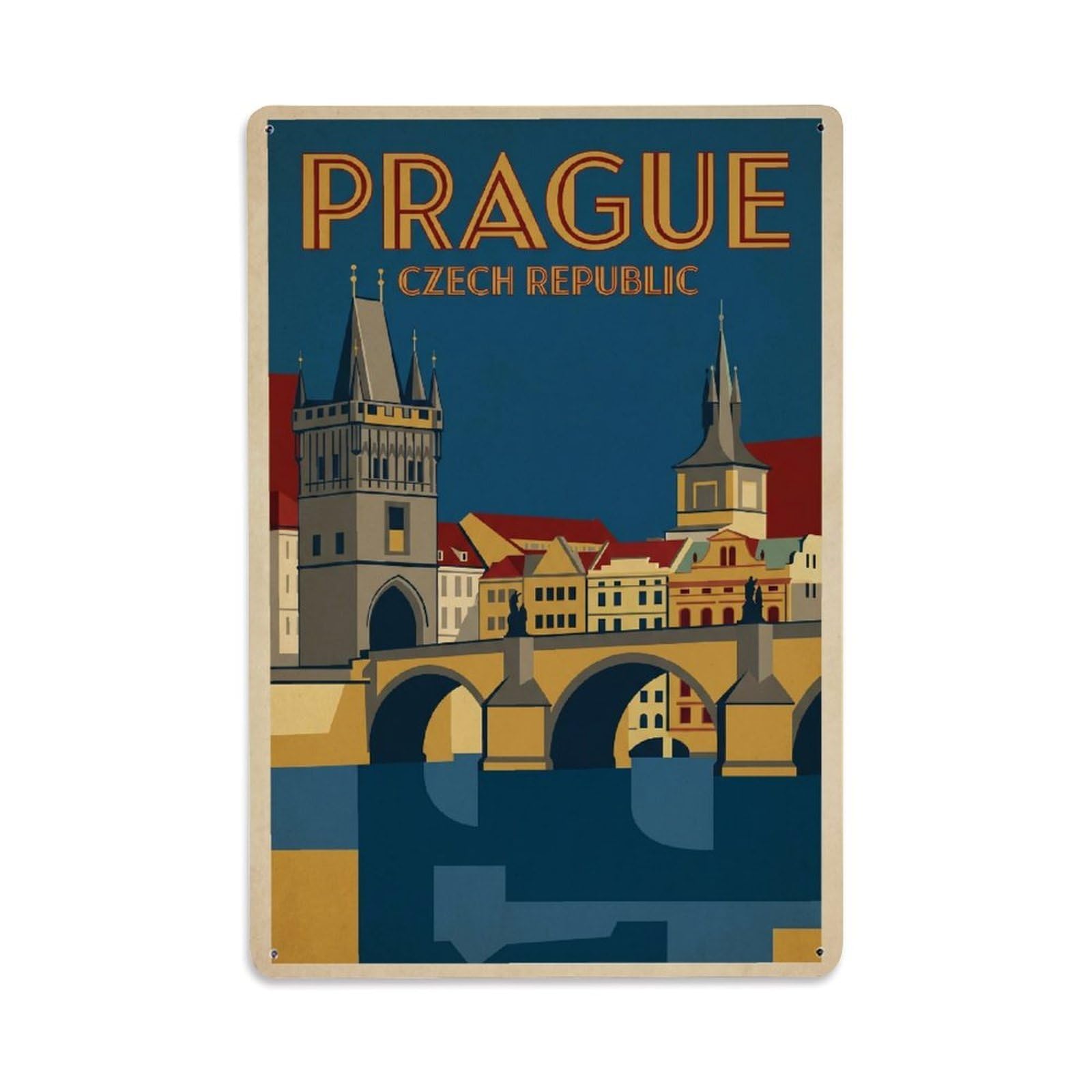 Vintage Travel Czech Republic Prague Metal Tin Sign