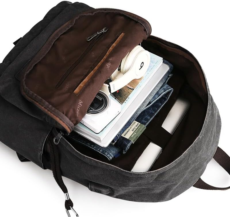 Muzze Canvas Backpack for Women and Men, Lightweight Classic Laptop Backpack with USB Charging Port for School, Travel and Daily Use, Black - Image 4