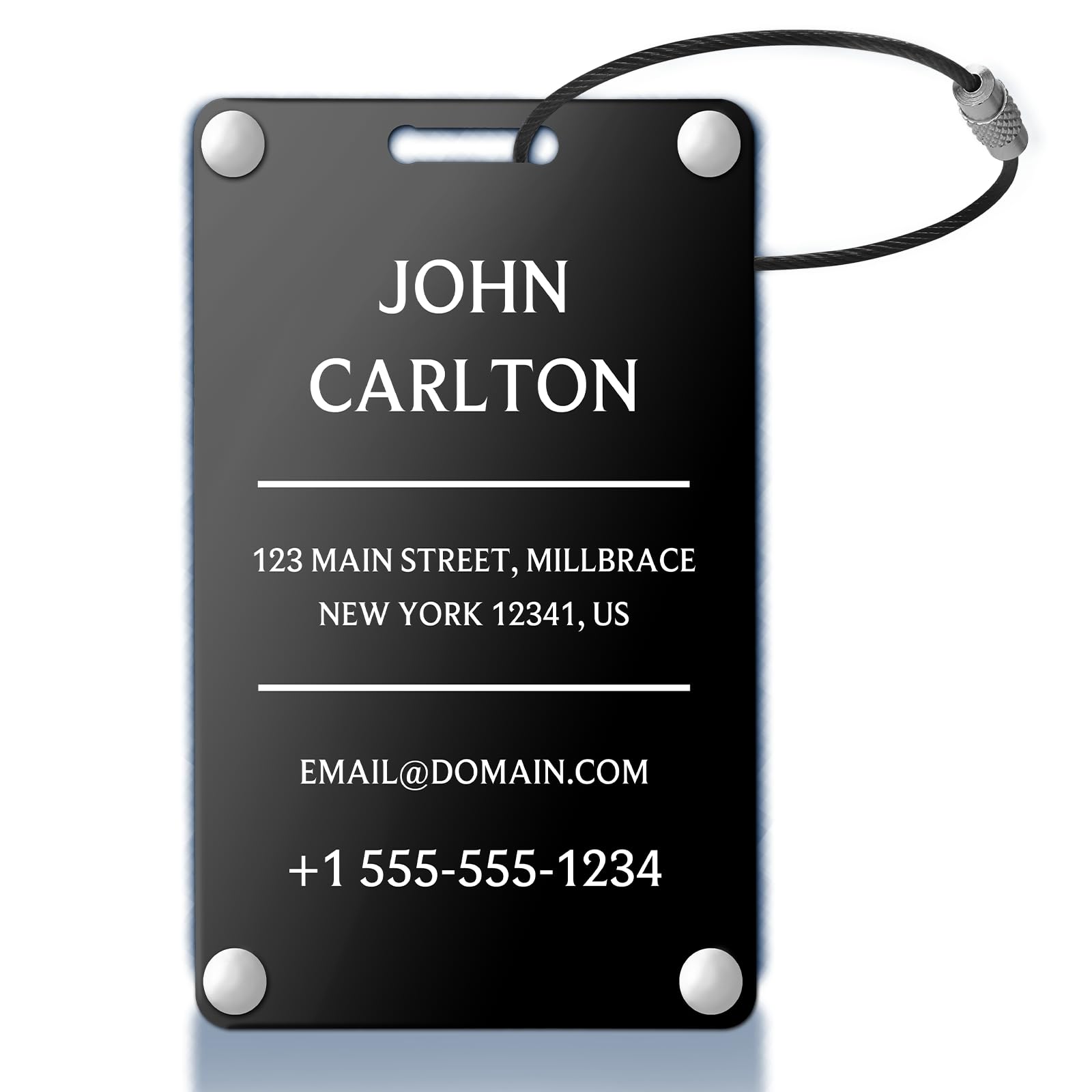 Personalized Luggage Tags for Suitcases - Aluminum Custom Luggage Tags for Backpacks & Bags, Sturdy, Waterproof & Heavy Duty (Black/Card-Sized)