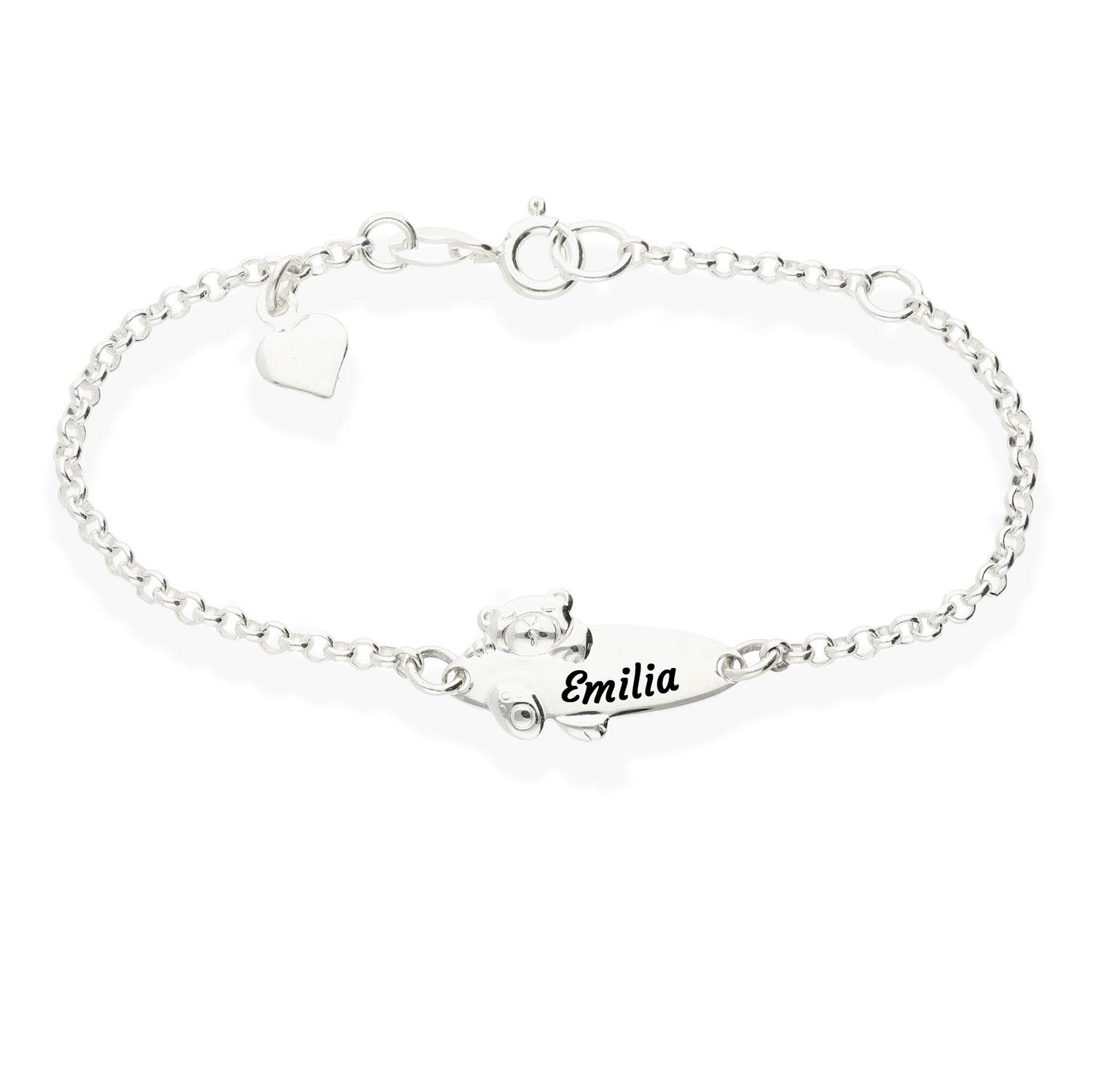 Baby Teddy Kinder Armband mit Gravur 925 Silber 14cm und 16cm ideales Kinderarmband zur Geburt Taufe Taufgeschenk für Mädchen personalisierter Glücksbringer