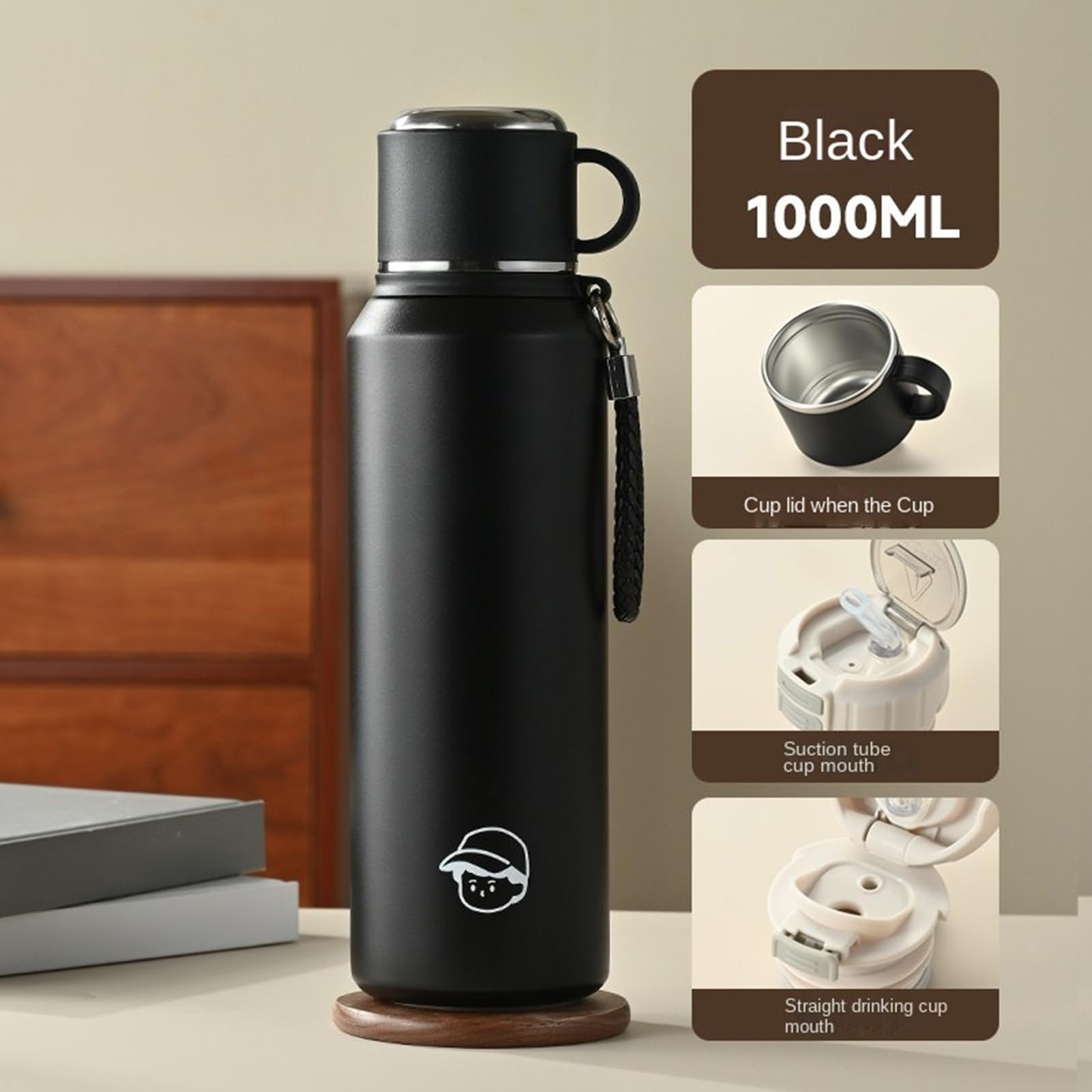 Thermosflasche für Heißgetränke 1000ml Auslaufsicherer Reisebecher mit