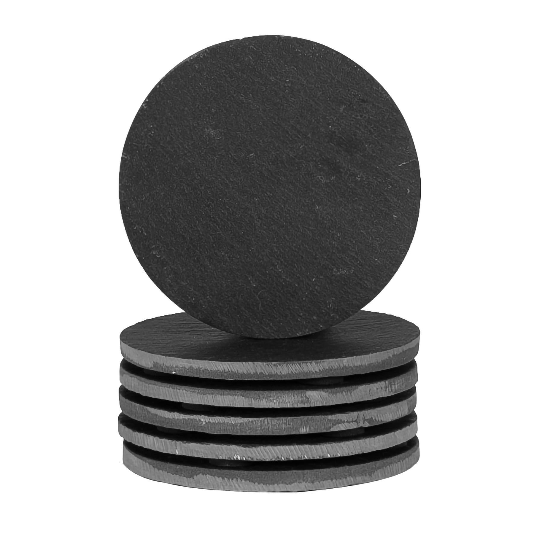 Argon Tableware Round Slate Coasters - 10cm - 6 Piece Drink Coasters Black Stone Natural Slate Smooth Edge Drink Mat Cup Mats for Kitchen, Bar, Restaurant, Weddings, Events