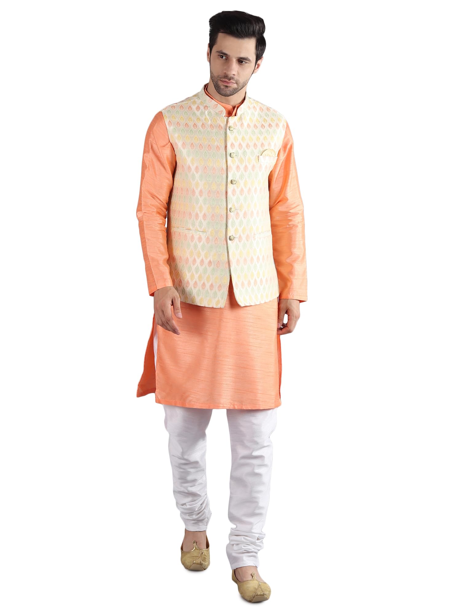 uri and mackenzie Men's Silk Blend Kurta Pajama with Designer Ethnic Nehru Jacket/Modi Jacket-picture-51