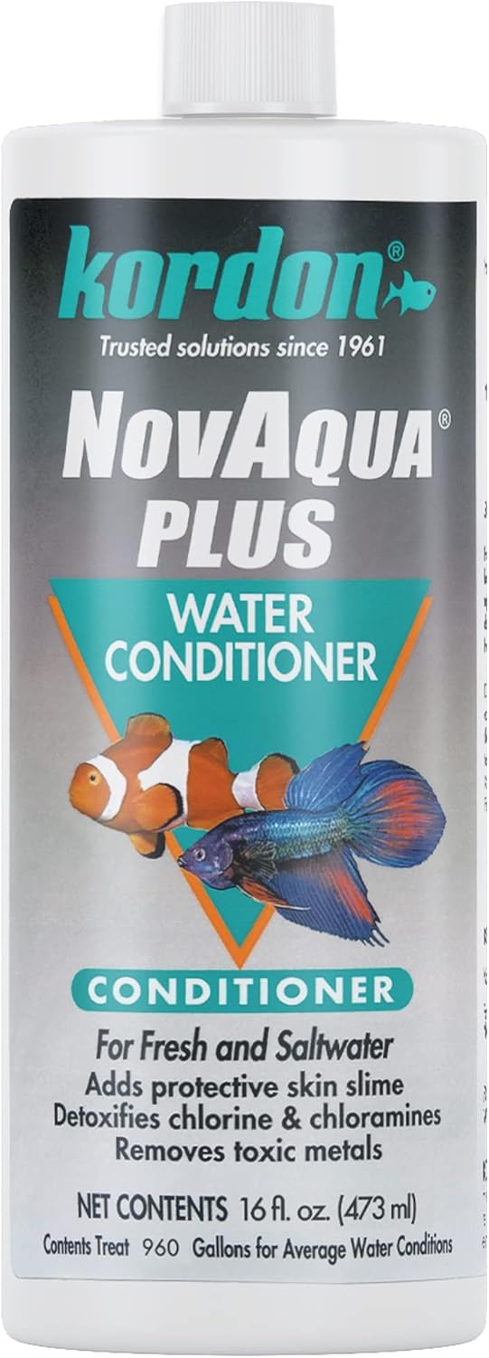 Kordon NOVAQUA Plus – Freshwater & Saltwater Aquarium Water Conditioner – Instantly Detoxifies Chlorine, Chloramines, & Heavy Metals, Replaces Fish Slime Coat, Reduces Fish Stress, 16 Ounces