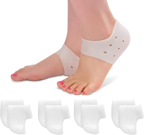 4 pares de taloneras para dolor de talón, inserciones de fascitis plantar, protectores de talón de silicona para hombres y mujeres, calcetines