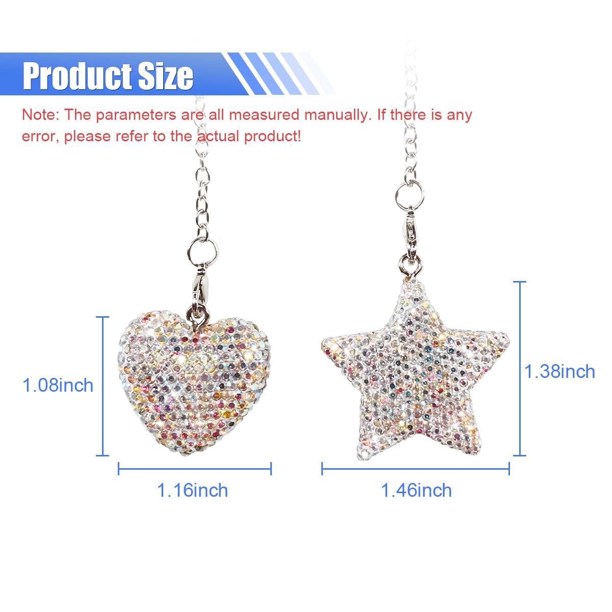 Bling Star Heart Diamond Car Accessories Car Rear View Mirror Charm Car Lucky Hanging Interior Ornament Crystals Pendant — view 2