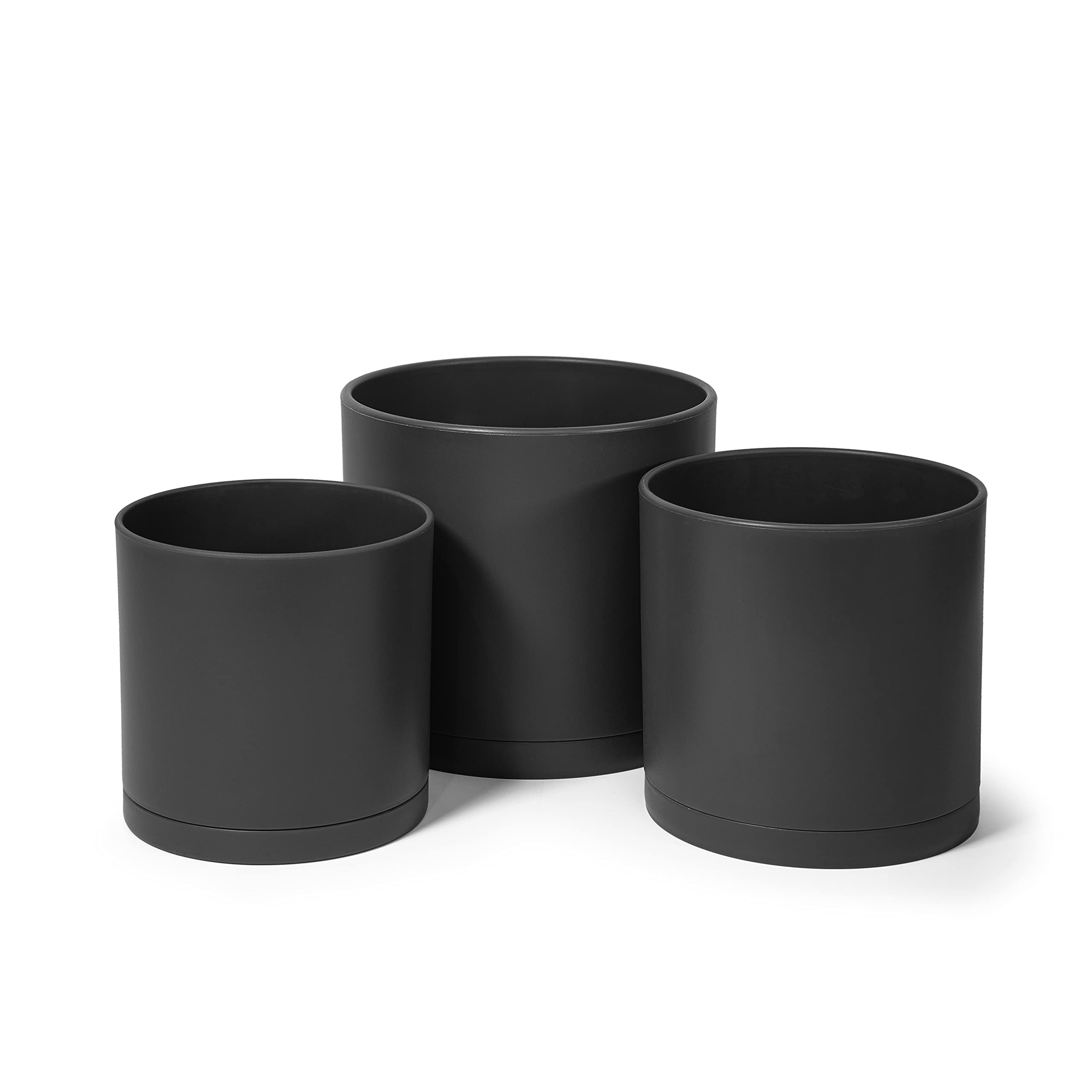 D'vine Dev 6 Inch 6.5 Inch 8 Inch, Set of 3, Black Colour Planter Pots for Plants with Drainage Hole and Seamless Saucers, Medium, 74-E-M-2 โ image 1