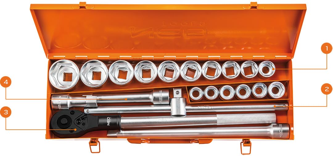 NEO TOOLS Klucze nasadowe 3/4, zestaw 21 szt