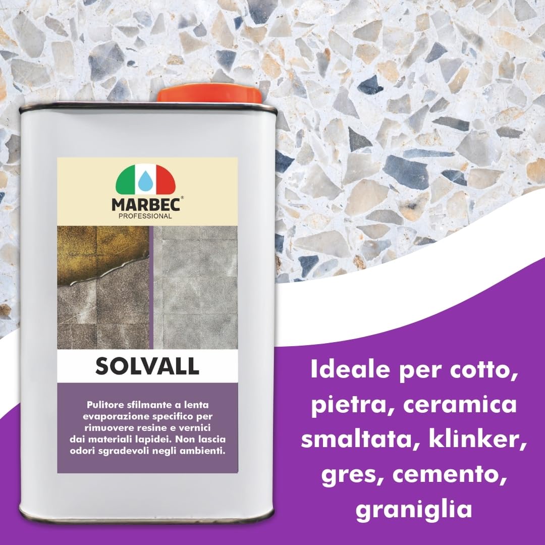 MARBEC SOLVALL 1LT+TAMPONE Pulitore sverniciatore sfilmante per materiali lapidei