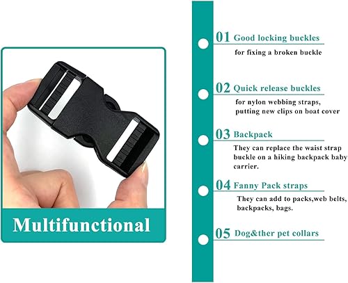 Miniatura 5 de honigo Hebillas de liberación lateral rápida de 1 pulgada de ancho, 3 piezas, doble ajustable, sin clips de costura, broches de 1 pulgada, repuesto