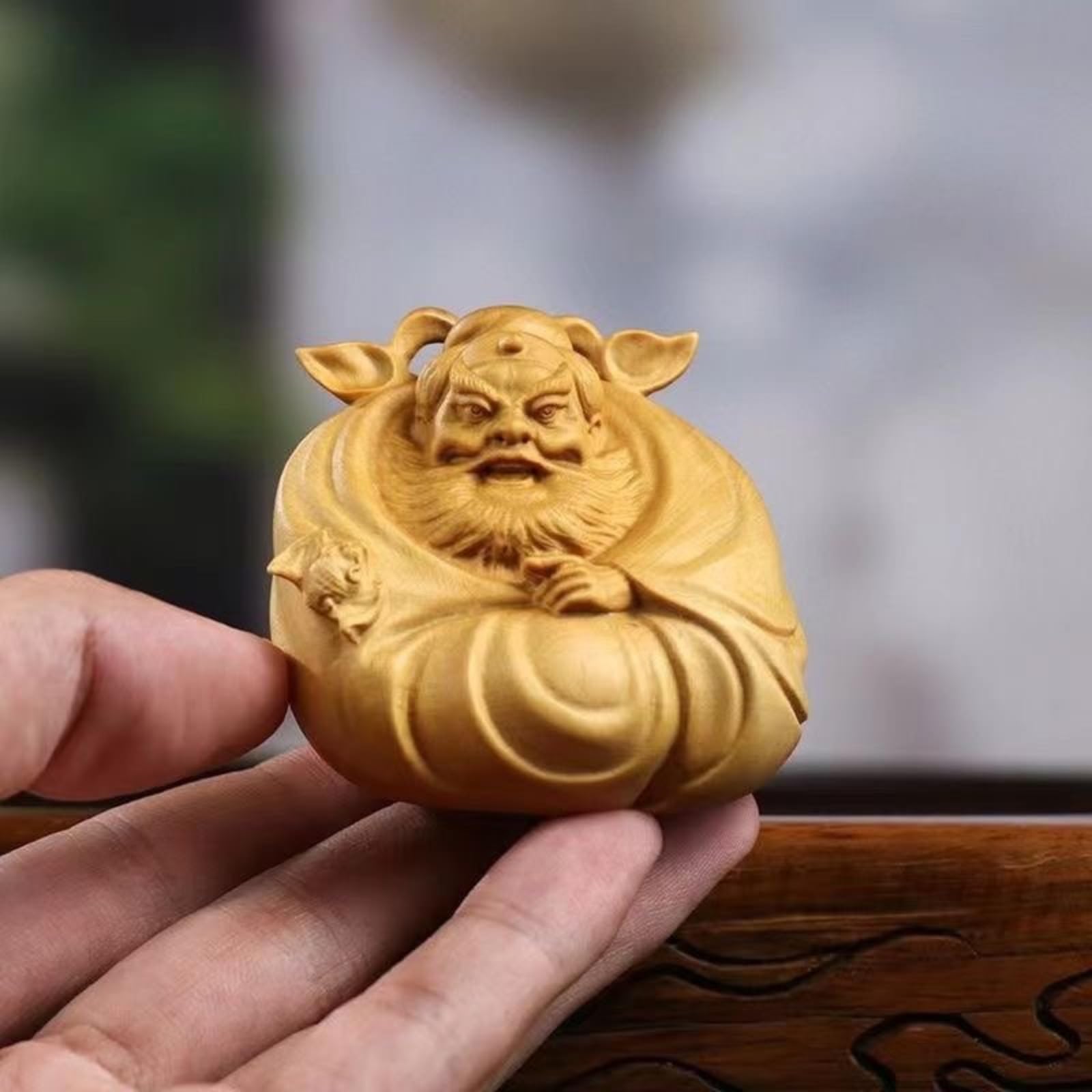 Zhong Kui Figurine Solid Wood Auspicious Feng Shui Office Desk Decor 7cm