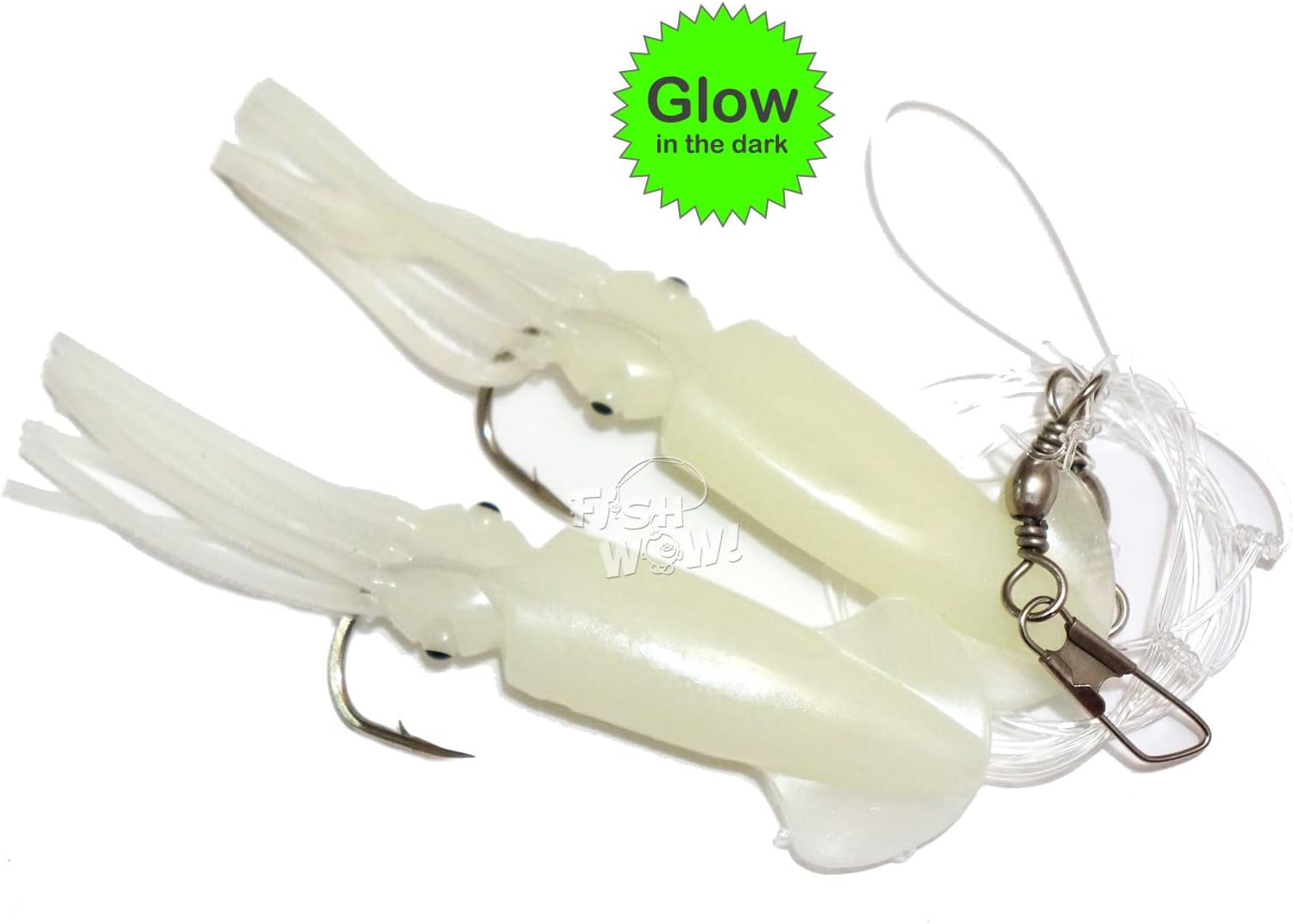 10 Packs - 3" Fishing Rock Cod Rig Twin Bulb Squids Rockfish Bait Soft Lure - Glow in The Dark