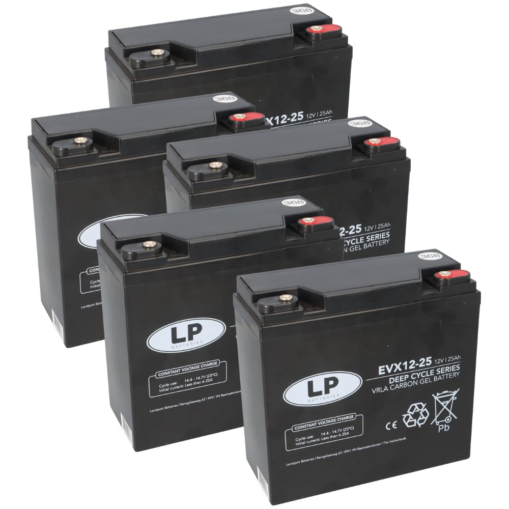 Akkusatz 5X 12V 25Ah Kompatibel zu 6 DZM 20 60V 20Ah VRLA EVX12-25 T12 M5 | Langlebig - Wartungsfrei - Zuverlässig - Ersatzakku - Akku - Batterie