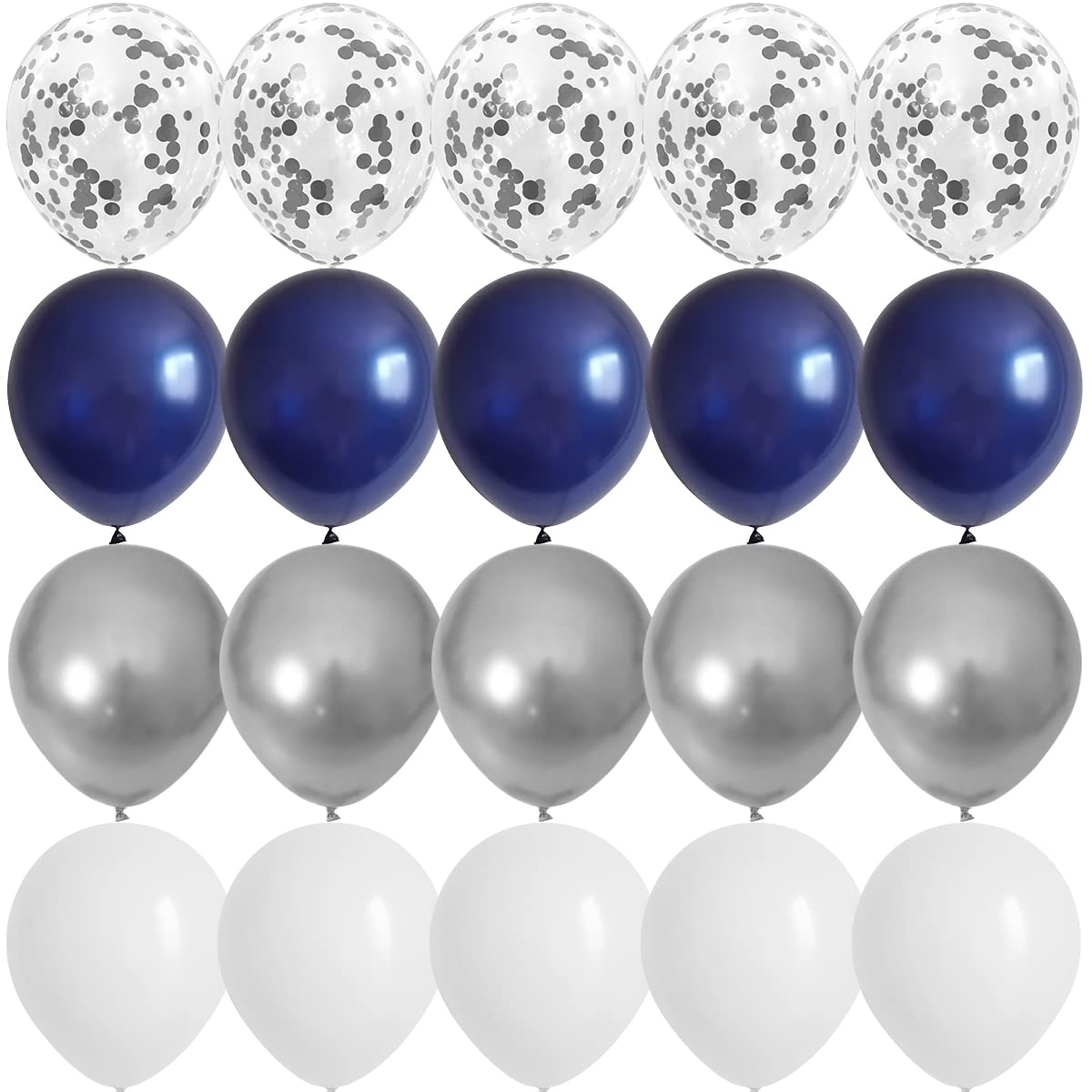 OTMVicor 20pcs Metallic Silver Balloons Navy Blue White and Silver Confetti Balloons, 12inch Latex Balloon for Birthday Wedding Party Decoration