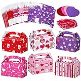 Winlyn 48 Set Valentine's Day Treat Boxes Hearts Prints Boxes Cookie Boxes Goodie Bag Party Favor Boxes Valentines Container Candy Box with Heart Tags Bulk for Kids Girls School Classroom Supplies