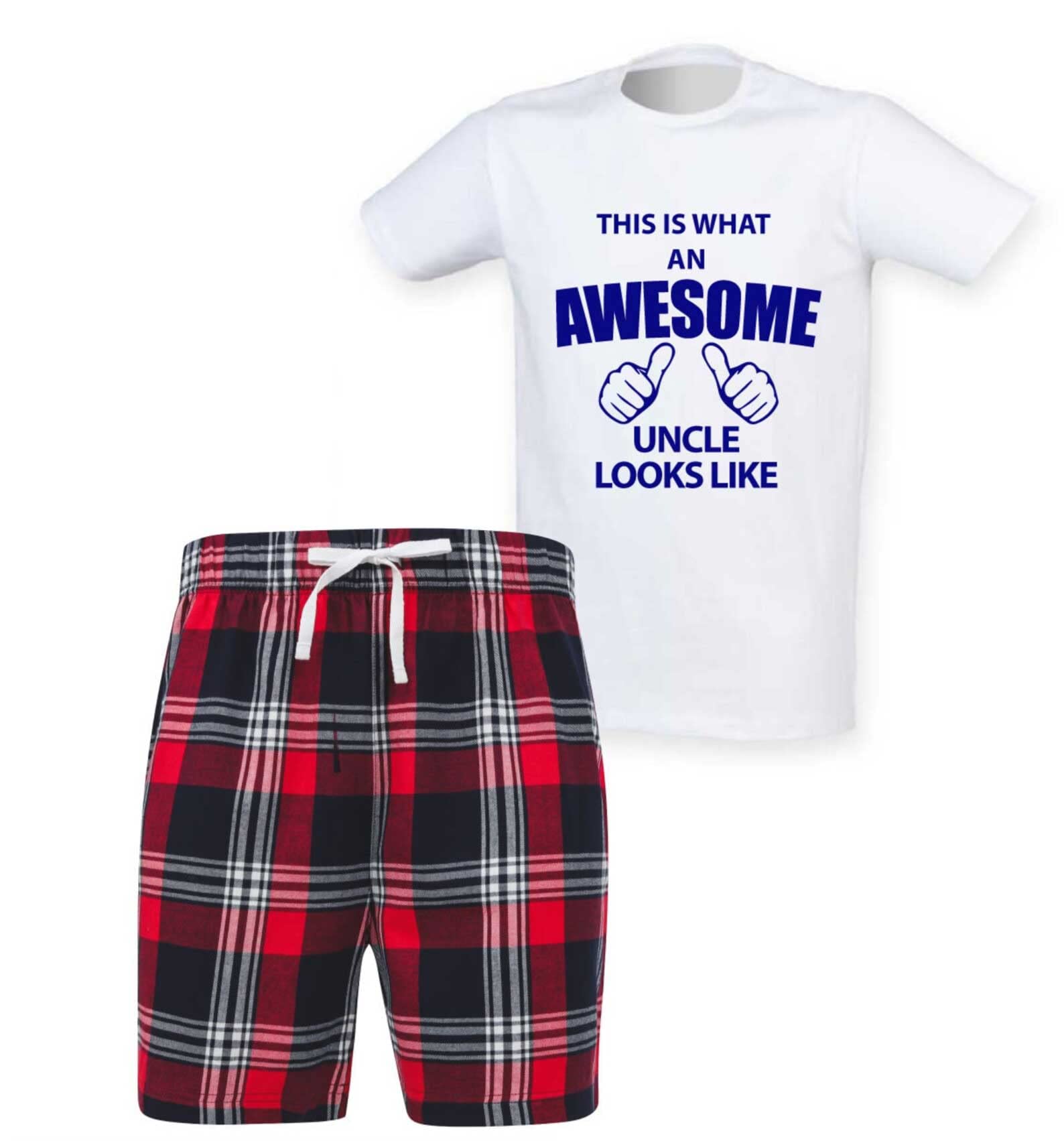 60 Second Makeover Limited This Is What An Awesome Uncle Looks Like Tartan Shorts Mens Pyjamas Set Fathers Day Birthday Pyjamas For Men Gifts For Uncle PJs Red Large