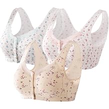 3Pack Everyday Cozy Bras, Woman Floral Wirefree Bra Front Button Close Cotton Lace Push up Plus Size Bra