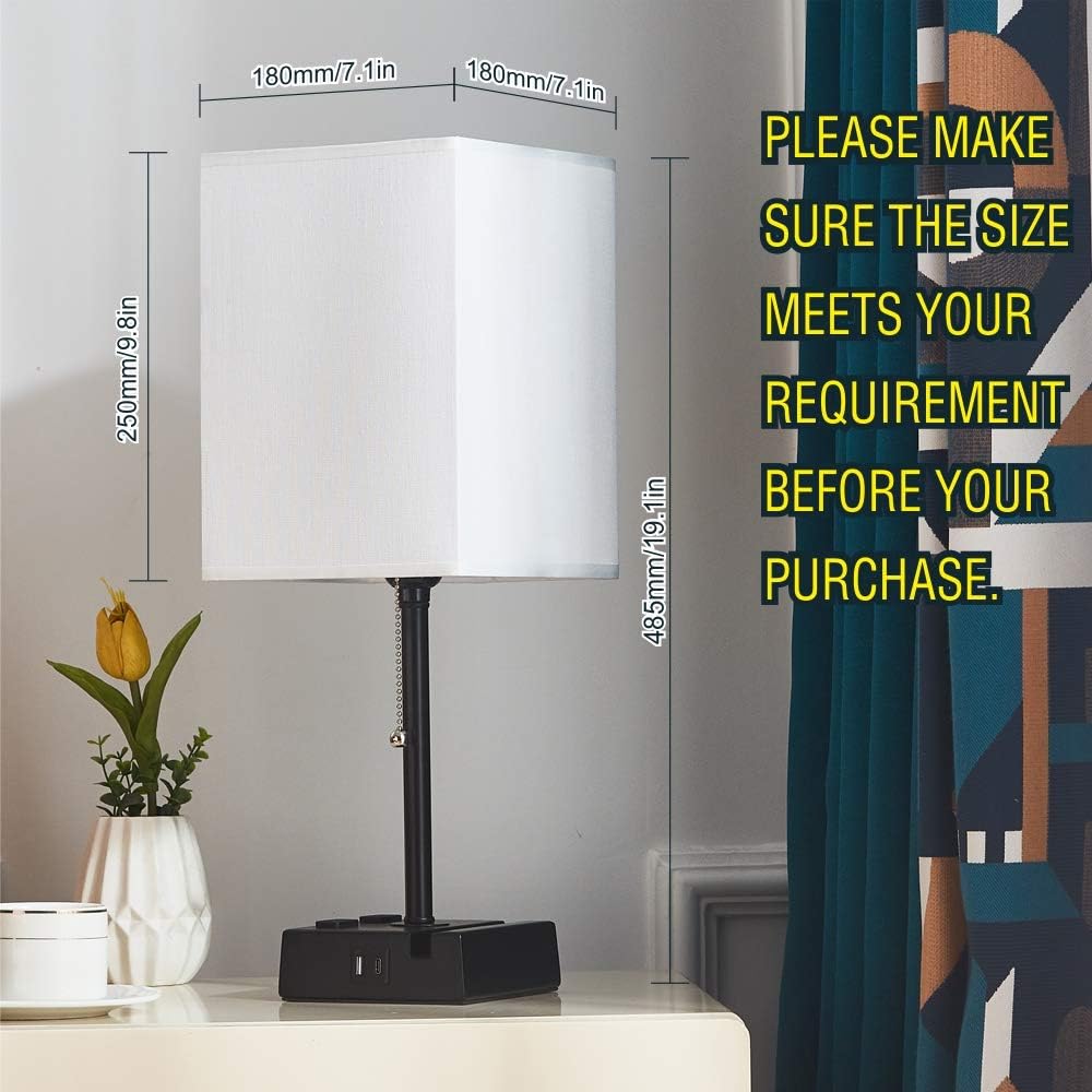 Best Review ZEEFO USB Table Lamp, Modern Design Bedside Lamps Built-in USB & Type C Charging Ports & 2-Prong AC Outlets & Phone Stand, Nightstand Lamps with White Fabric Lampshade Ideal for Bedroom (2 Pack)