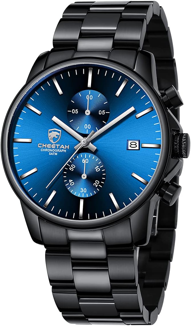 Fashion Business Mens Watches with Stainless Steel Waterproof Chronograph Quartz Watch for Men, Auto Date