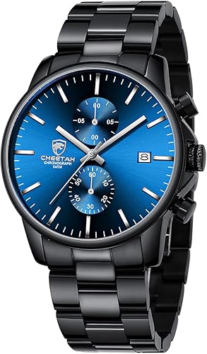 GOLDEN HOUR Fashion Business - Relojes para hombre con cronógrafo, a prueba de agua, de acero inoxidable, reloj de cuarzo, con fecha automática