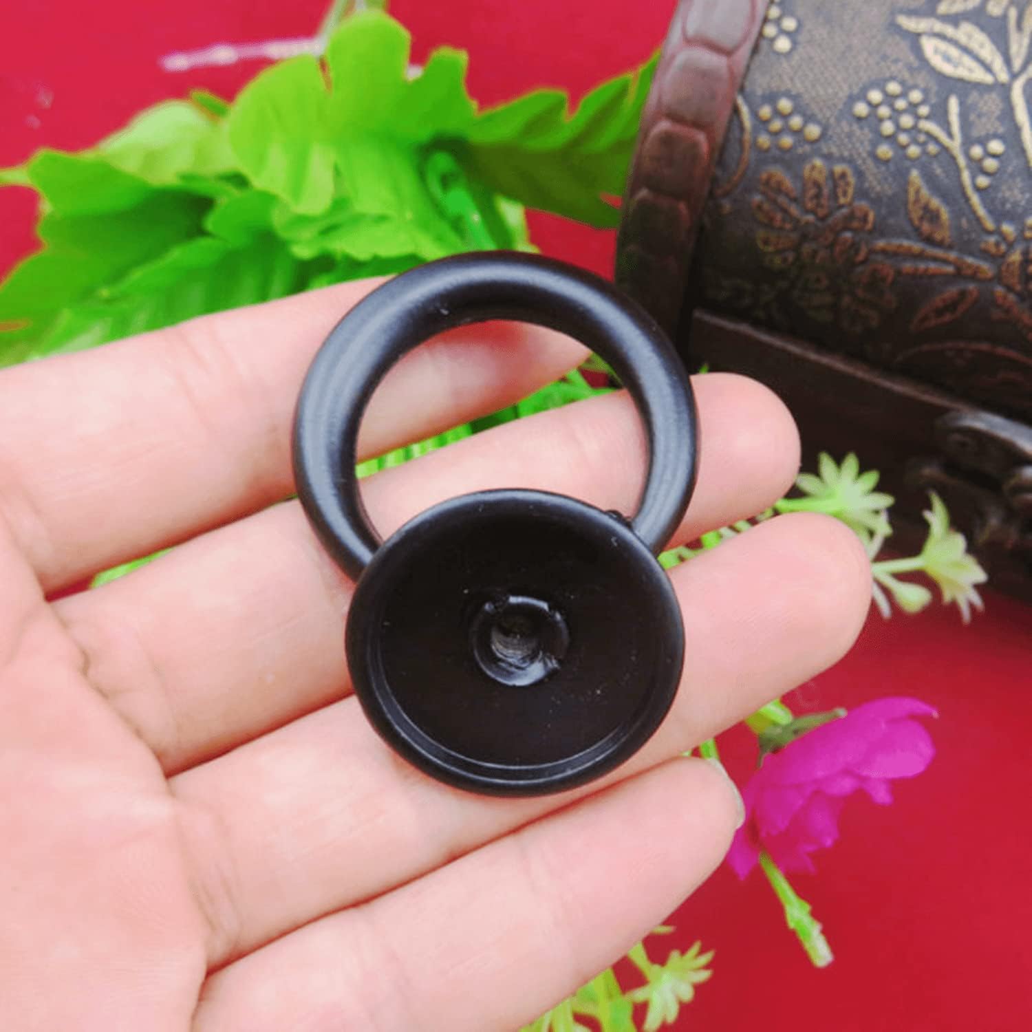 dophee 4 Pack Cabinet Pulls Handles, Vintage Drawer Ring Pulls Knobs for Dresser Cupboard Door Chest Bin Wardrobe Furniture Hardware 1.77"x1.34"- Black
