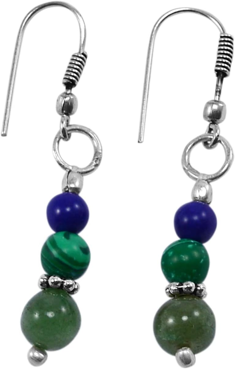 Silvesto India Malachite, Handmade Jewelry Manufacturer Blue Quartz & Green Jade Modern Jaipur Rajasthan India Bridal 925 Silver Plated Beads Earring