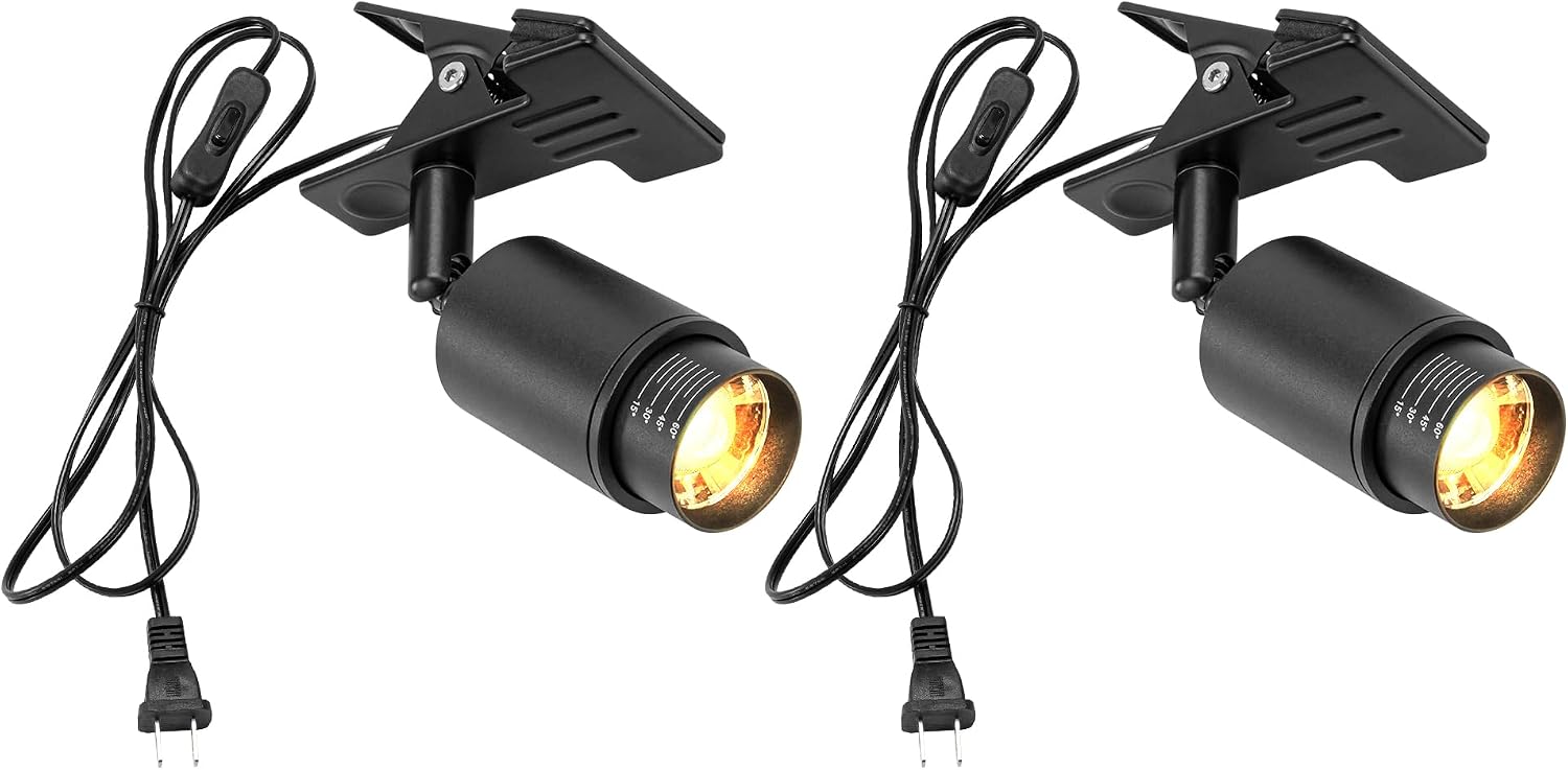 2-Pack Clip Mounted Mini Spot Lighting Remote Control Dimming Plug in Cord Black Mini Stand Light Adjusted Angle Light Beam Vintage Design for Rental House Counter