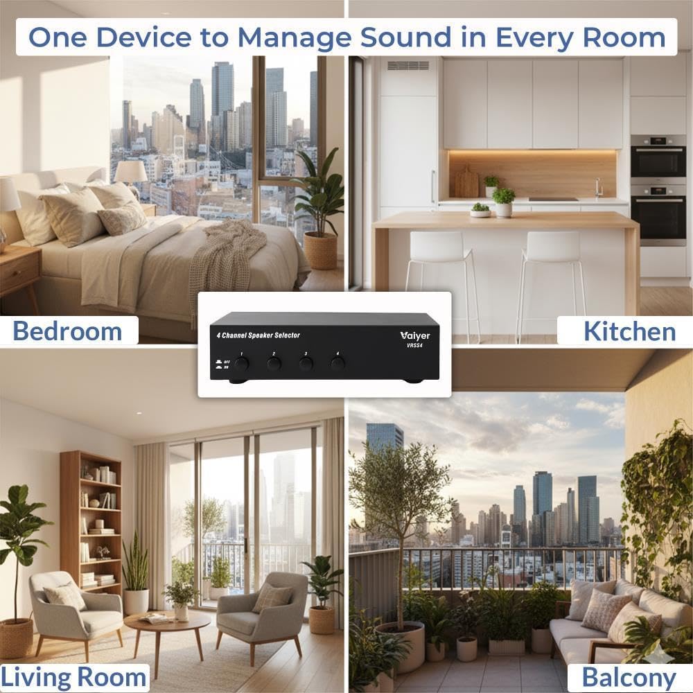 Vaiyer Home Theater System Kit - 2000 W Bluetooth Amplifier w/ 8 Qty of 6.5" Framed Ceiling Speakers 200 W Each, 4-Ch Speaker Selector, 500 ft Speaker Wire & Remote for Home, Office, Bar